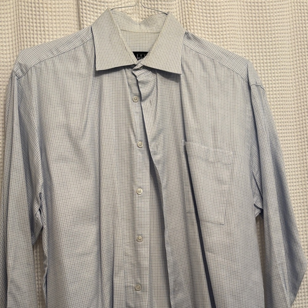 Ike Behar Light Blue Checkered Dress Shirt